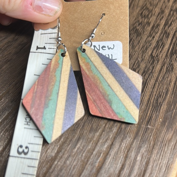 Striped Boho Diamond Shape Earrings - Picture 2 of 2